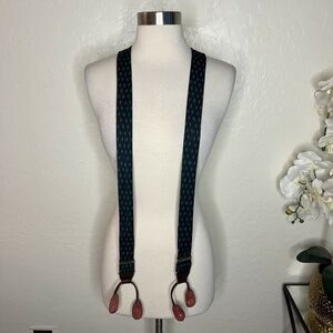 CAS Germany Silk Suspenders Braces Leather Button Tips Navy Dollar Sign